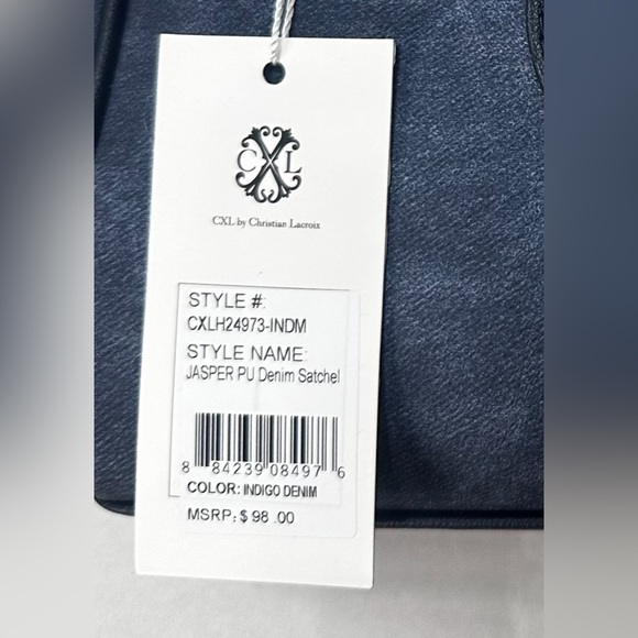 CXL‎ Christian Lacroix Jasper Barrel Satchel Crossbody Denim Blue Free Wallet - Picture 14 of 14
